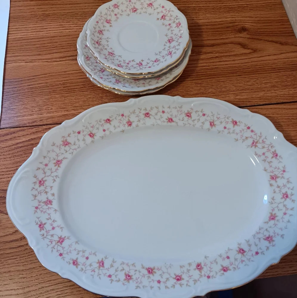 Vintage 5 Mitterteich Bavaria plates, made in Germany, Lady Claire style.